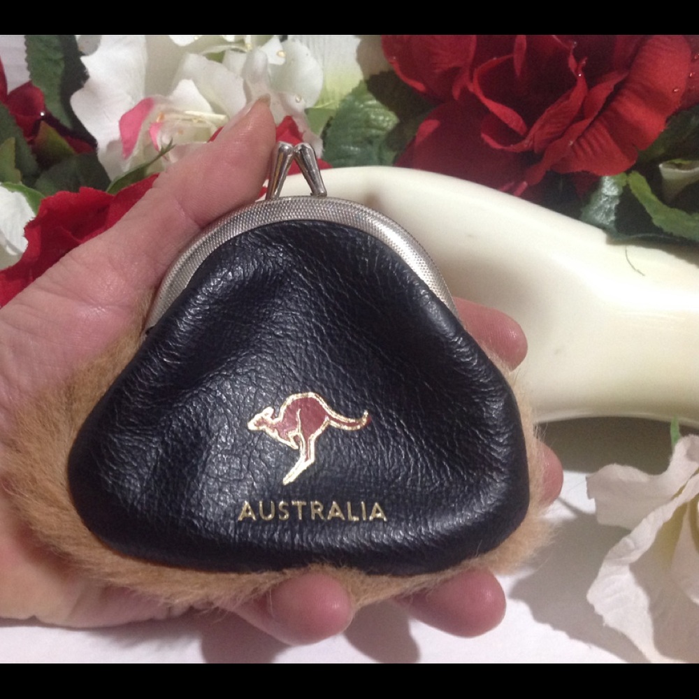 VTG Australia Kangaroo Fur Blk Leather Coin Purse